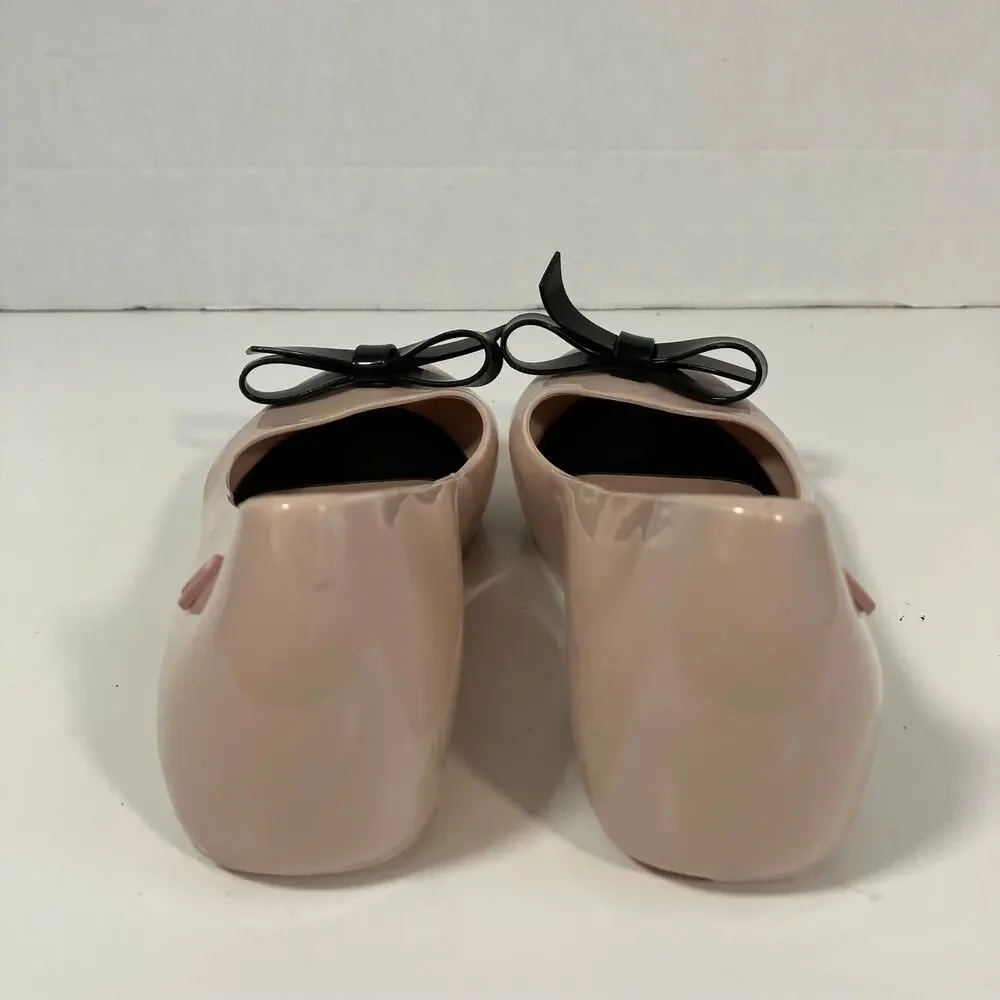 MINI MELISSA Girls Sz 1 Ultragirl Classy Jelly Shoes in Pink w Black Bow WORN